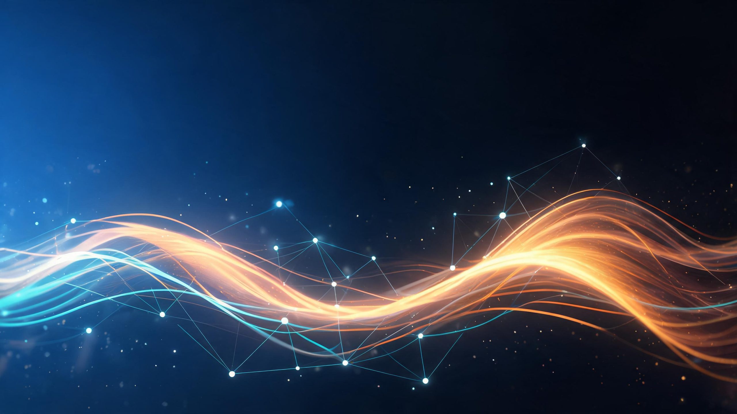 Enterprise tech banner with orange glowing data network streams for AI multi-model gateway about page