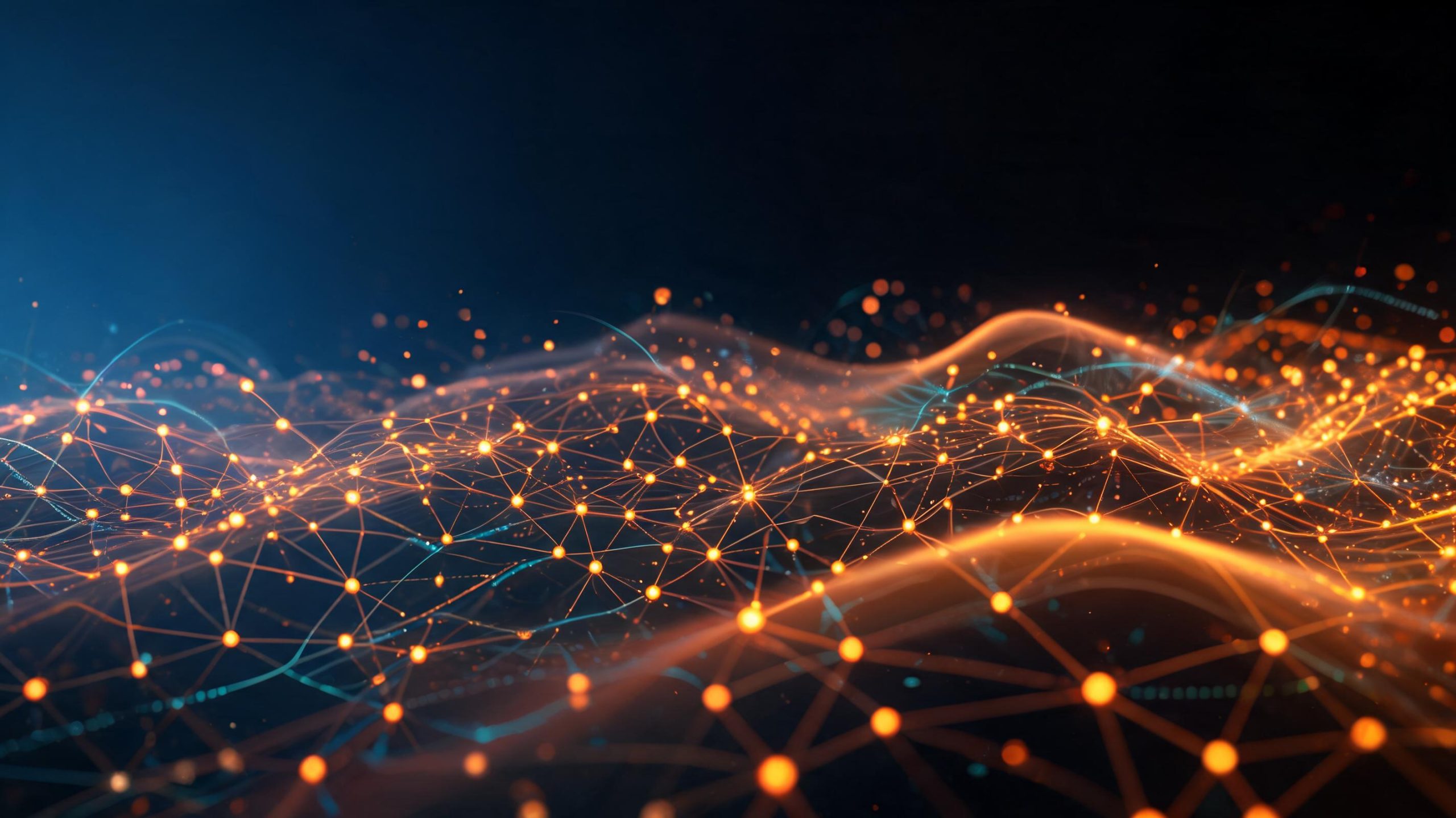 Futuristic enterprise tech banner with glowing orange data network for LLM multi-model gateway product page